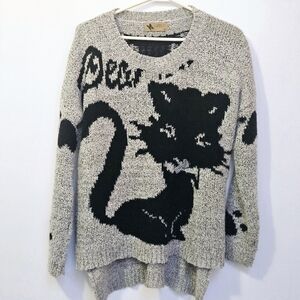 Katsumi Small Oversized Cozy Kitten Heart  Graphic Boho Pullover Sweater